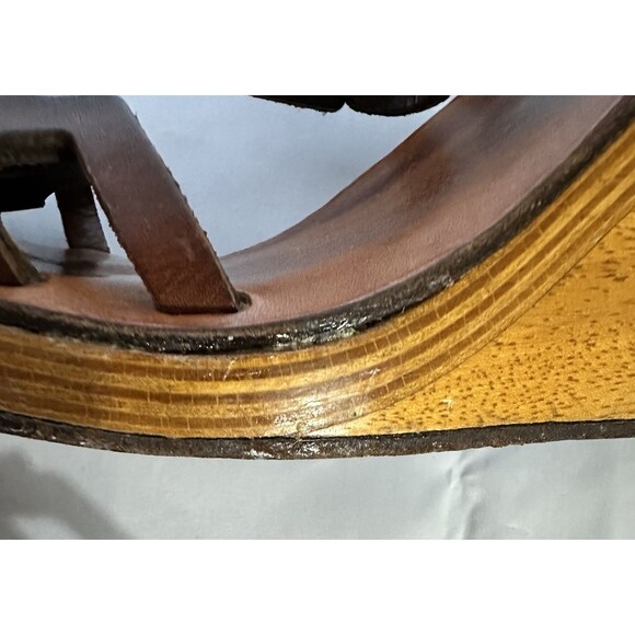 Vintage Stephane Kelian Brown Leather And Wood Platform Wedge Sandals Sz 9.5 - Picture 13 of 16